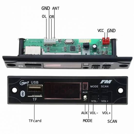 Modul mp3 cu slot pentru sd card usb radio fm bluetooth telecomanda auto 12V NOU