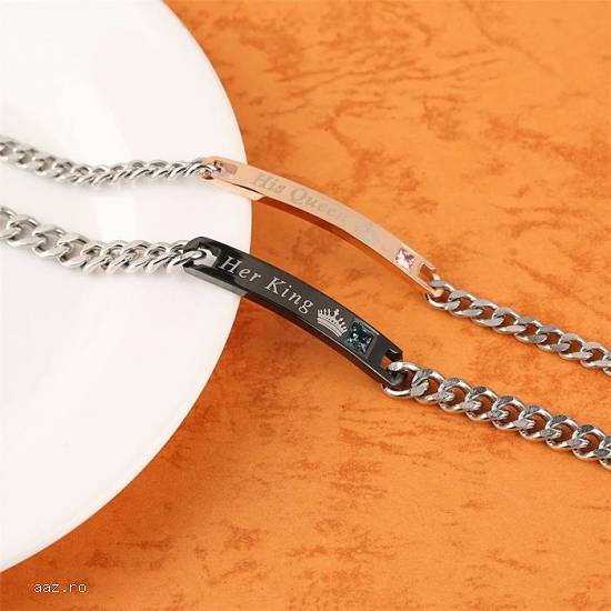SET 2 BRATARI pentru CUPLU cupluri INDRAGOSTITI Her King His Queen inox IEFTINE pentru EL SI EA grav