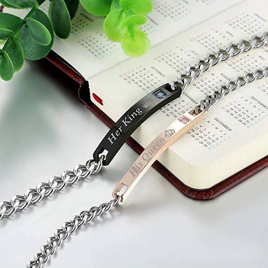 SET 2 BRATARI pentru CUPLU cupluri INDRAGOSTITI Her King His Queen inox IEFTINE pentru EL SI EA grav