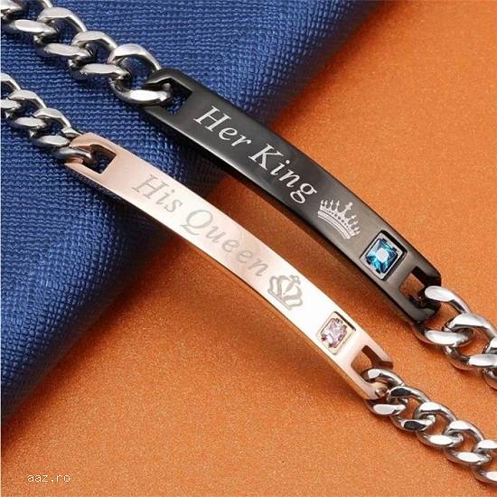 SET 2 BRATARI pentru CUPLU cupluri INDRAGOSTITI Her King His Queen inox IEFTINE pentru EL SI EA grav