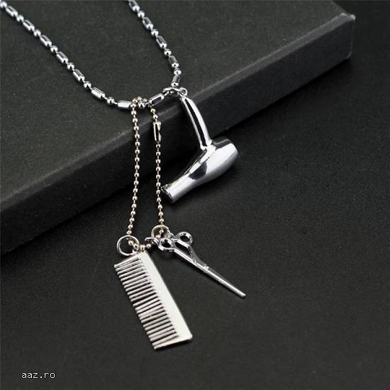 Lantisor Pandantiv Frizer Hairstylist Hairdresser Barber Feon Foarfeca Pieptan