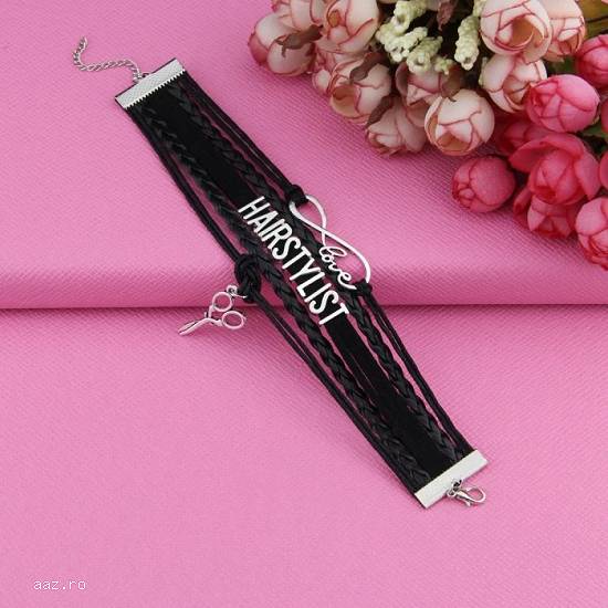 Bratara Hairstylist din Piele Neagra Accesorii Frizer Frizerie Coafor Barber