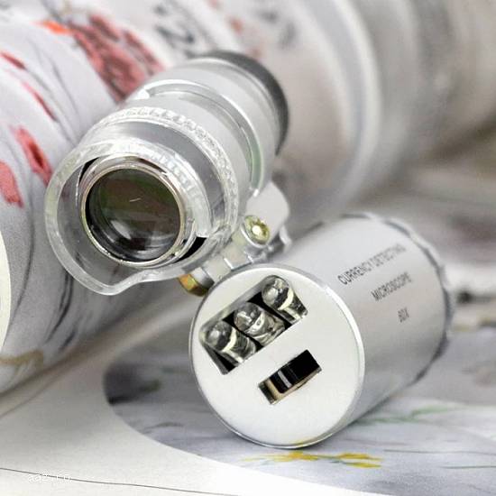Microscop LUPA 60x cu LED aparat VERIFICAT BANI cu lampa UV bijutier ceasornicar