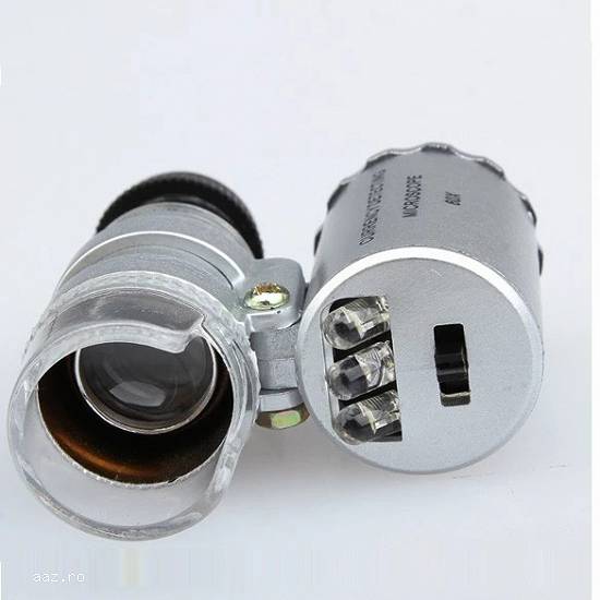 Microscop LUPA 60x cu LED aparat VERIFICAT BANI cu lampa UV bijutier ceasornicar