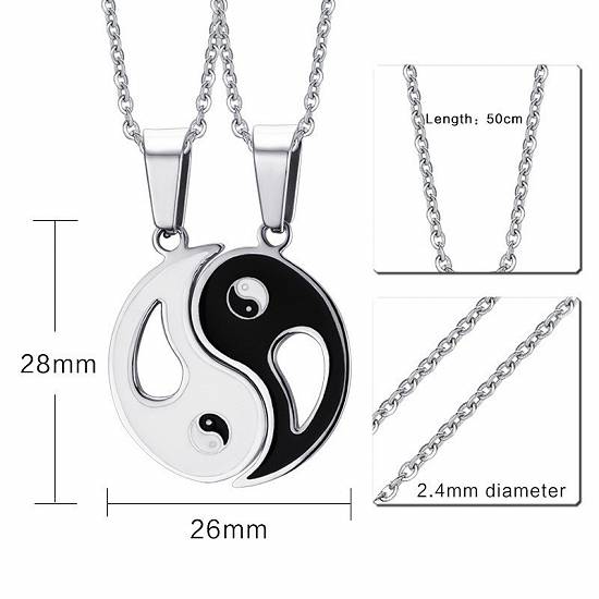 Lant Lantisor pandantiv medalion yin si yang doua jumatati pentru cuplu pret SET