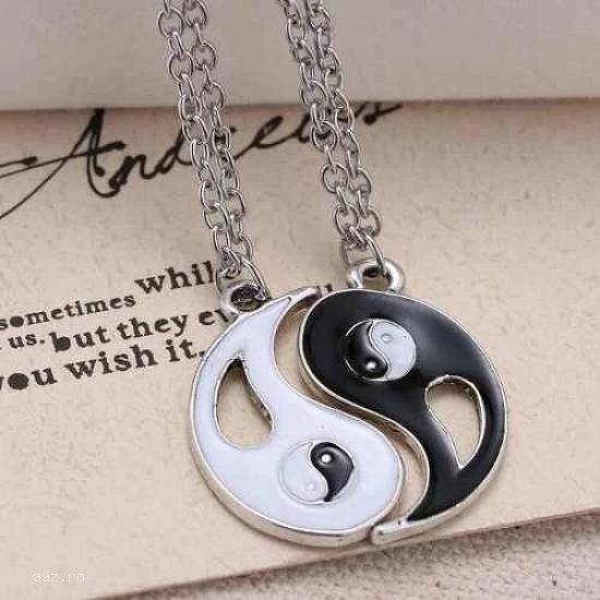 Lant Lantisor pandantiv medalion yin si yang doua jumatati pentru cuplu pret SET
