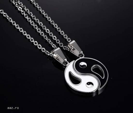 Lant Lantisor pandantiv medalion yin si yang doua jumatati pentru cuplu pret SET