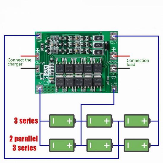 MODUL PROTECTIE la incarcare BMS 3s 3 60A acumulatori 18650 li-ion