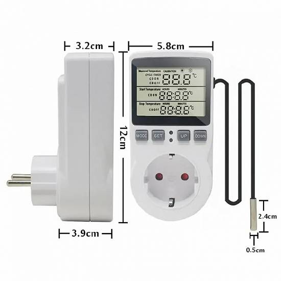 PRIZA cu TERMOSTAT programabila cu SENZOR de TEMPERATURA pentru calorifer electric plasma termica di