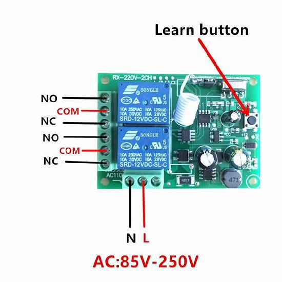 RELEU CU TELECOMANDA 220V modul 2 relee WIRELESS controlat comandat radio 433mhz