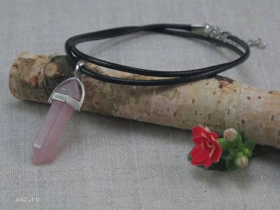 COLIER lant LANTISOR cu pandantiv CUART ROZ bijuterii pret de vanzare ieftin CRISTAL proprietati pur