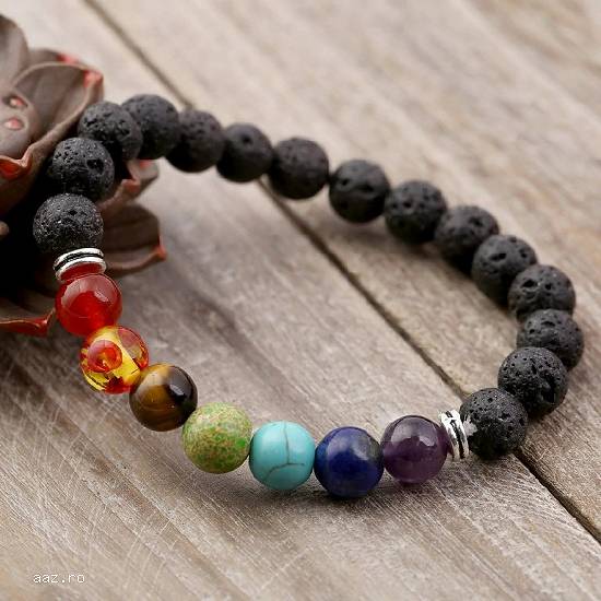 BRATARA piatra ROCA lava VULCANICA naturala celor 7 CHAKRA agat verde rosie ametist chihlimbar LAPIS