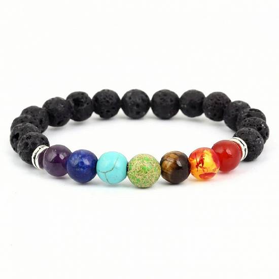 BRATARA piatra ROCA lava VULCANICA naturala celor 7 CHAKRA agat verde rosie ametist chihlimbar LAPIS
