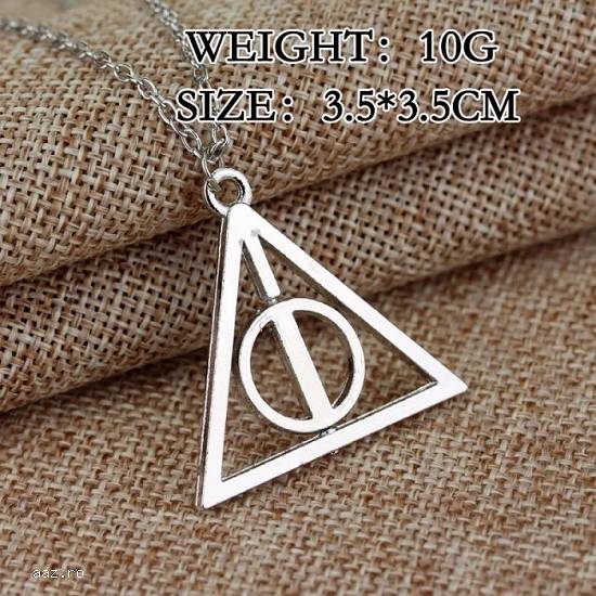 Pandantiv Lantisor Medalion HARRY POTTER Deathly Hollows Triangle NOU SILVER