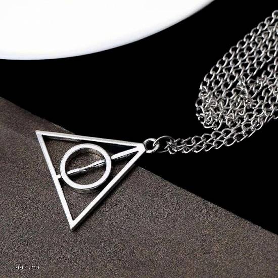 Pandantiv Lantisor Medalion HARRY POTTER Deathly Hollows Triangle NOU SILVER