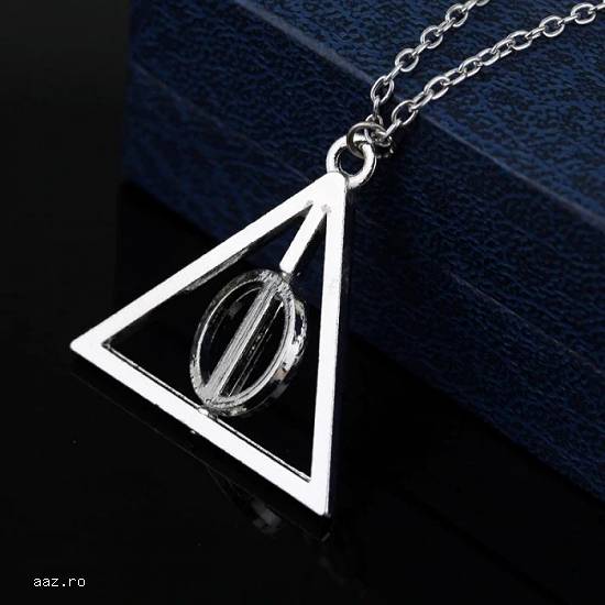 Pandantiv Lantisor Medalion HARRY POTTER Deathly Hollows Triangle NOU SILVER