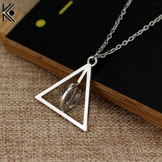 Pandantiv Lantisor Medalion HARRY POTTER Deathly Hollows Triangle NOU SILVER