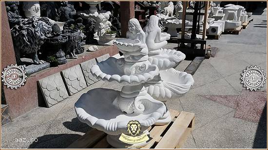 Fântană arteziană scoică mare,     alb marmorat,     model F6.