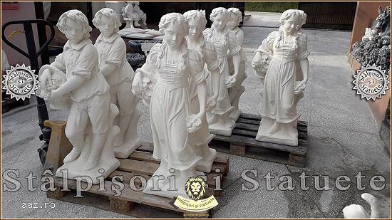 Set statuete băiat și fată,   alb marmorat,   model S43.