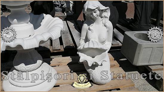 Statuetă sirenă cu scoică,  alb marmorat,  model S49.