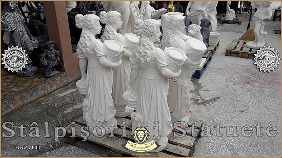 Statuetă domnița cu coșulețe,  alb marmorat,  model S67.