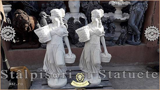 Statuetă domnița cu coșulețe,  alb marmorat,  model S67.