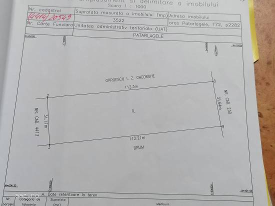 Vand teren intravilan in Patarlagele / Bz