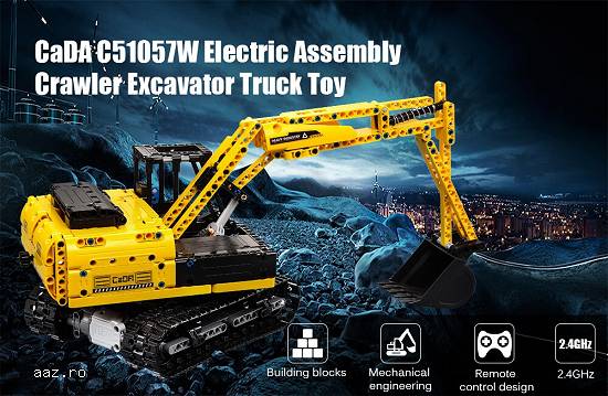 Excavator cu telecomanda CADA,   set constructie din 544 piese