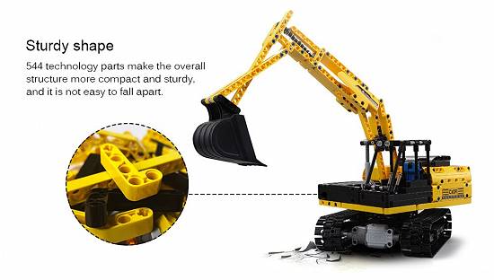 Excavator cu telecomanda CADA,   set constructie din 544 piese