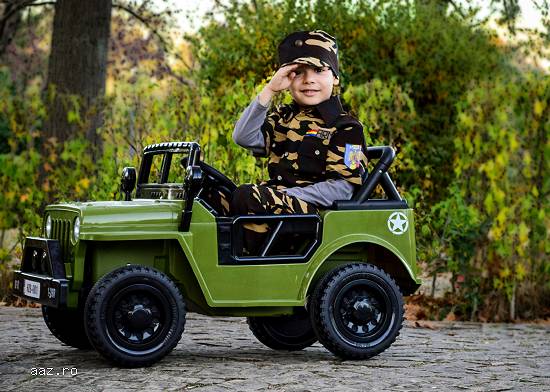 Masinuta electrica Kinderauto BJ001 70W 12V,    Mp3 player,    culoare Army Green