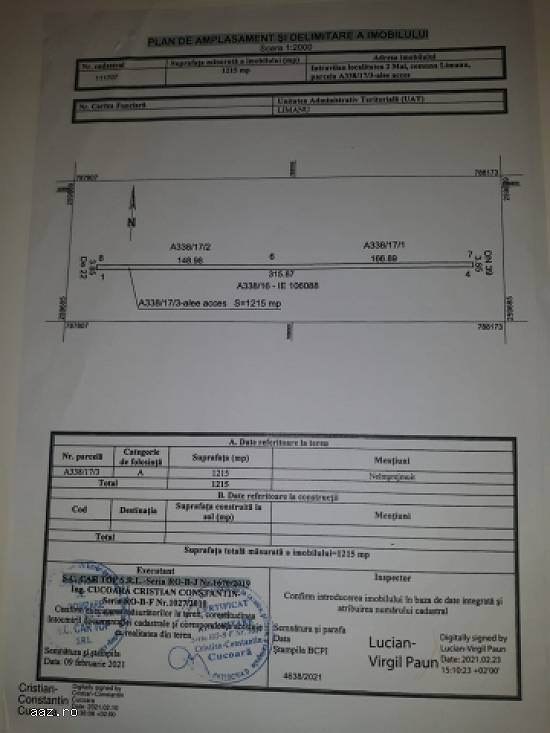 Teren 2 Mai Vama Veche 1000+303 mp,   deschidere 16m,   45.000 euro