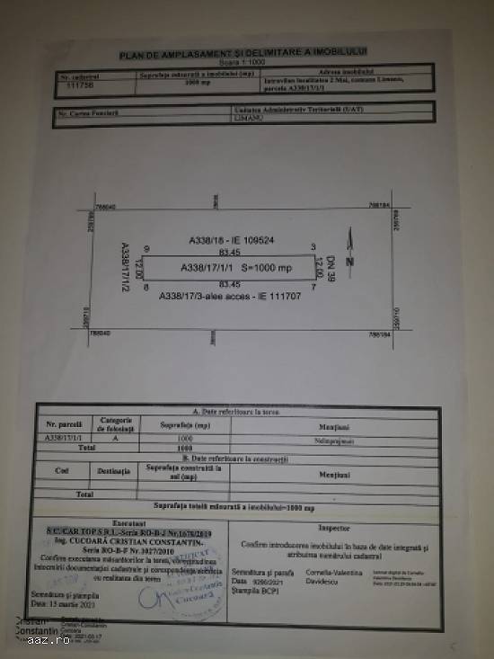Teren 2 Mai Vama Veche 1000+303 mp,   deschidere 16m,   45.000 euro