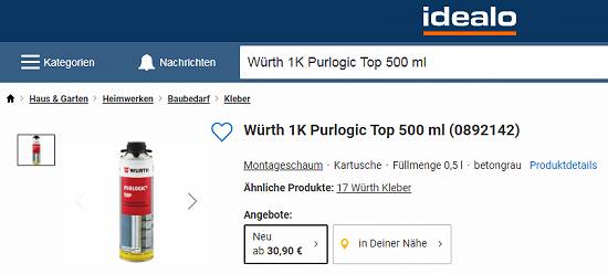Wurth Purlogic Top 1K spuma profesionala gri de montaj