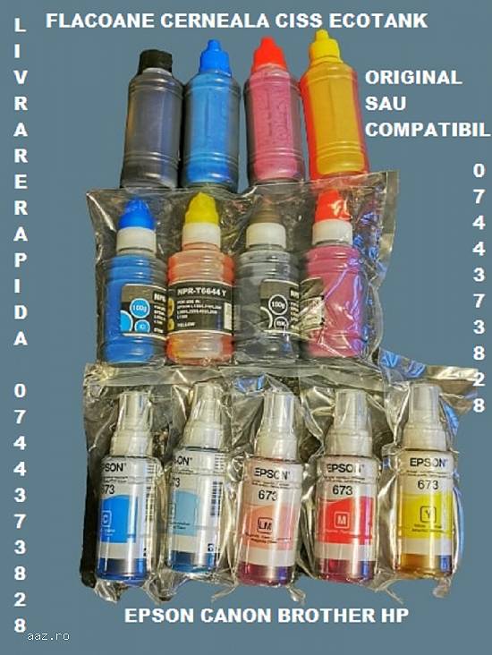 Flacoane cu cerneala imprimante CISS ECOTANK tip Epson,   Canon,   Hp,  