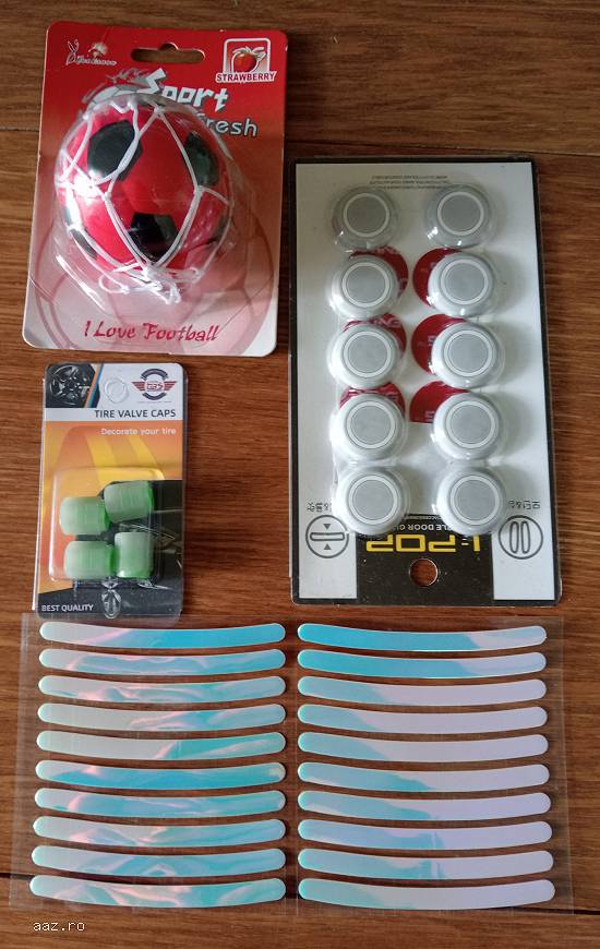 Set auto protectii usi,  parfum,  capacele ventilie plus ornamente roti Florescente