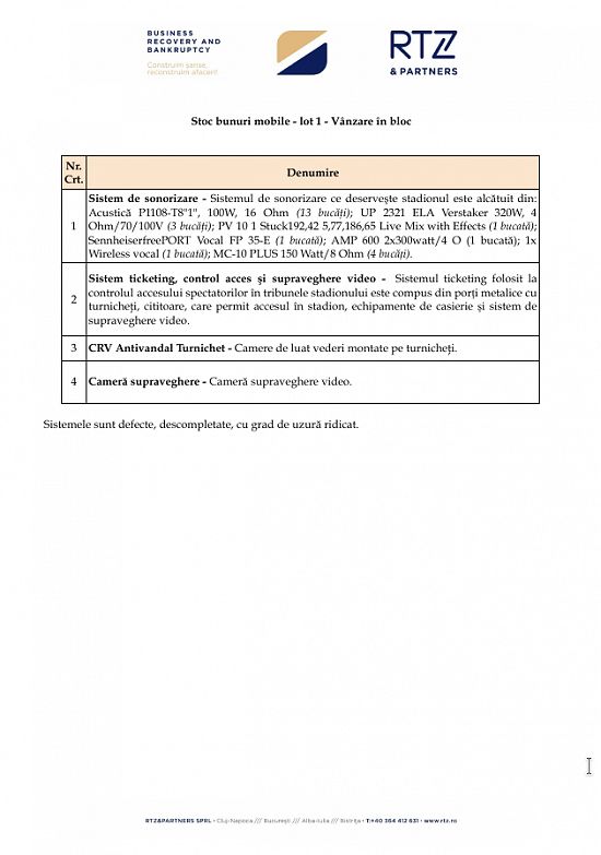 Lot 1 - sisteme stadion