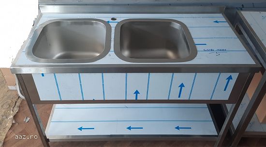 Horeca Bucuresti / Mese de lucru inox / Spalator INOX cu 1 cuva / Spalator INOX cu 2 cuve