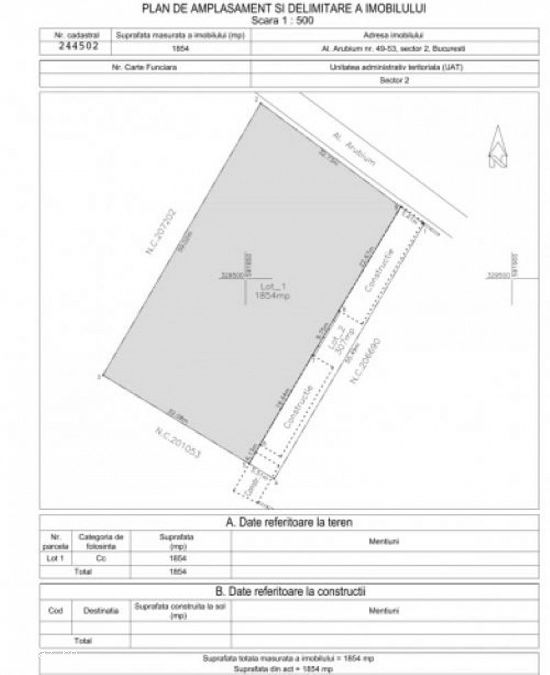 Teren de vanzare in Colentina,    deschidere 32ml,    1854 mp,    556.200 euro