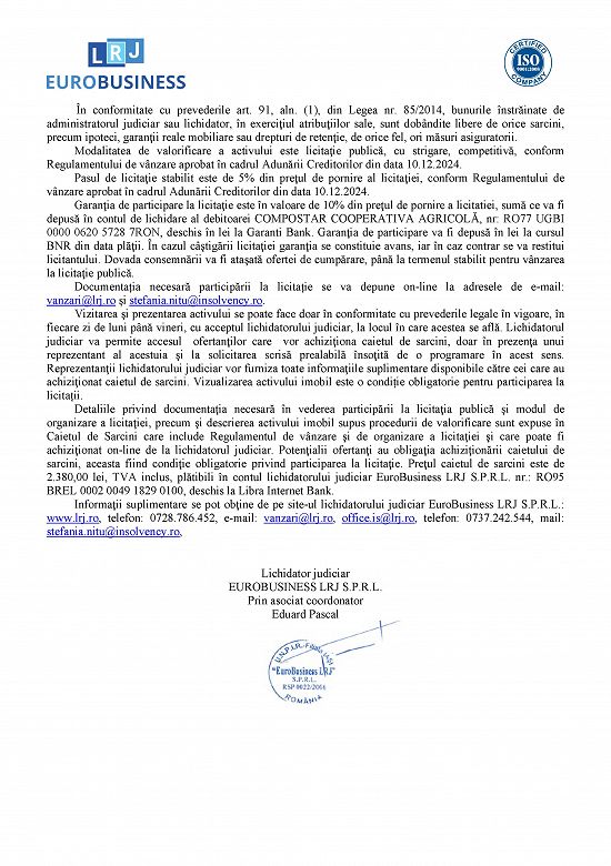 Fabrică de compost și ciupercărie,  situată în Sat Nănești,  Com. Nănești,   Jud. Vrancea