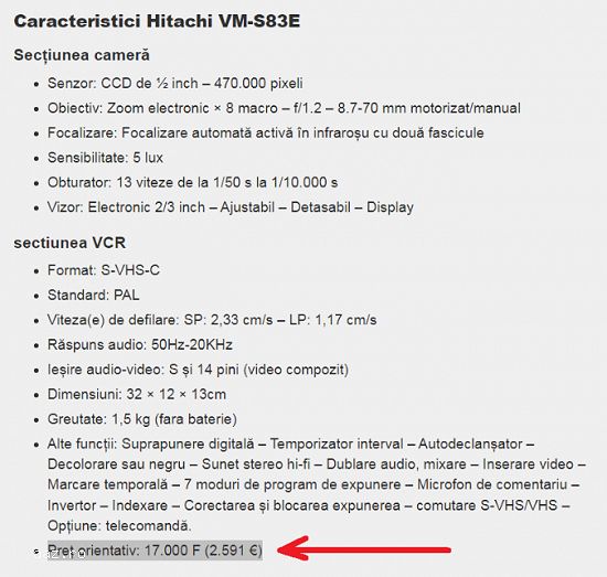 Hitachi VM-S83E video camera vintage RARITATE
