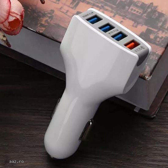 Incarcator auto 4xUSB Fast Charge 3.0 Qualcomm White