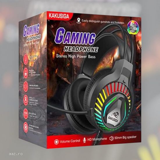 Casti KSC-849 pentru Gaming,   Over-Ear,   Cablu 2M,   Jack si USB,   Microfon,   Lumini RGB,   Negr