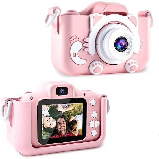 Cameră Digitală pentru Copii,  cu Ecran 2inch Lentile HD Duble, Carcasă Silicon, Roz