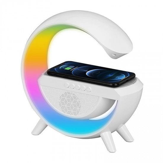 Statie incarcare wireless 3 in 1 cu lampa RGB si boxa bluetooth,   control aplicatie,   Alb