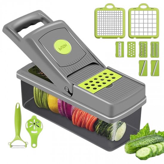 Razatoare multifunctionala 14 Piese pentru multiple alimente,     Negru / Verde