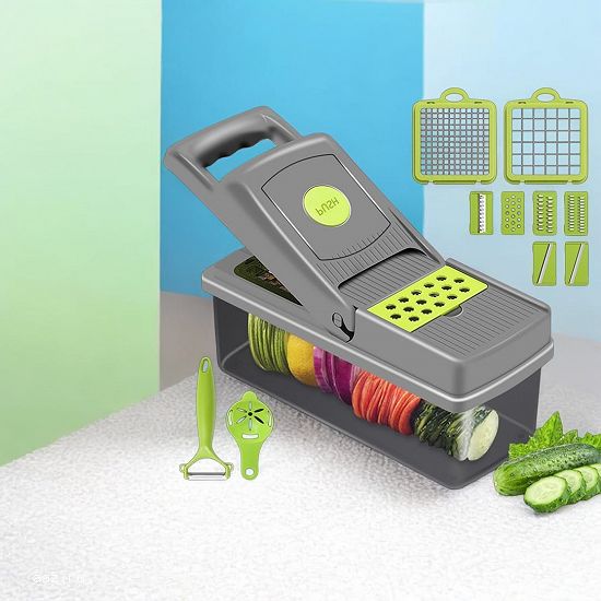 Razatoare multifunctionala 14 Piese pentru multiple alimente,     Negru / Verde