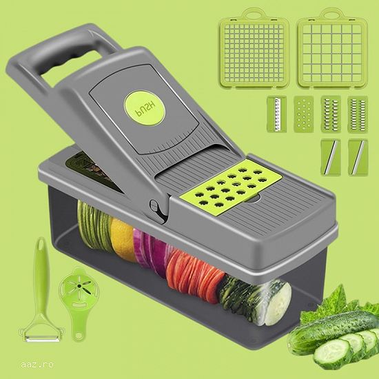 Razatoare multifunctionala 14 Piese pentru multiple alimente,     Negru / Verde