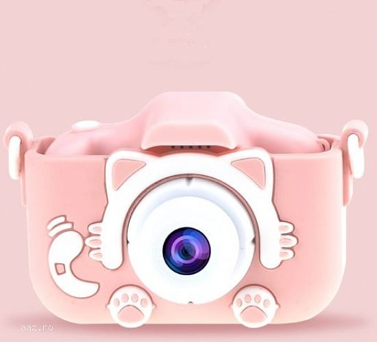 Cameră Digitală pentru Copii,  cu Ecran 2inch Lentile HD Duble, Carcasă Silicon, Roz