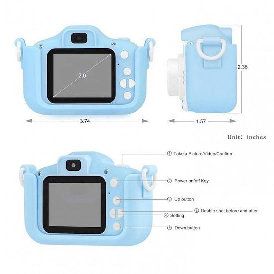 Cameră Foto Digitală pentru Copii,   cu Ecran 2inch ,   Lentile HD Duble,  Silicon,   Card 32GB In