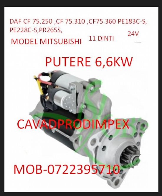 Electromotor camion DAF model Bosch/Mitsubishi 24v putere 4kw/6,   6 kw